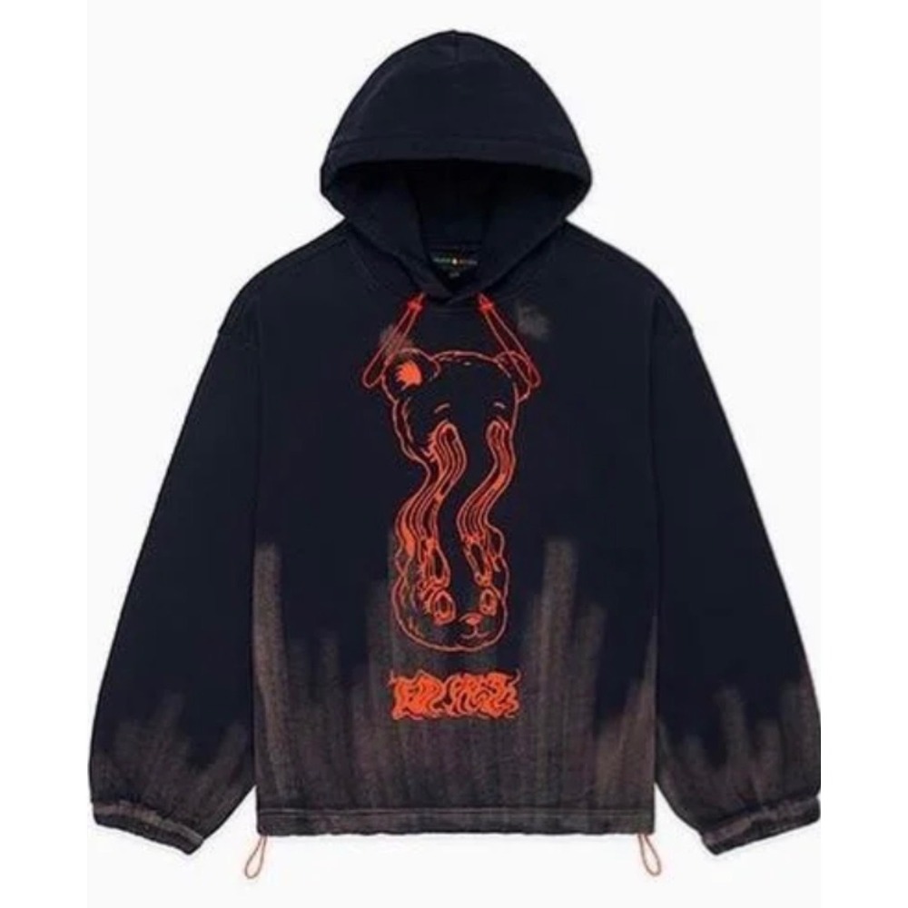 Teddy Fresh Melted Bear Bleach Wash Oversized Hoodie Medium Streetwear Unisex